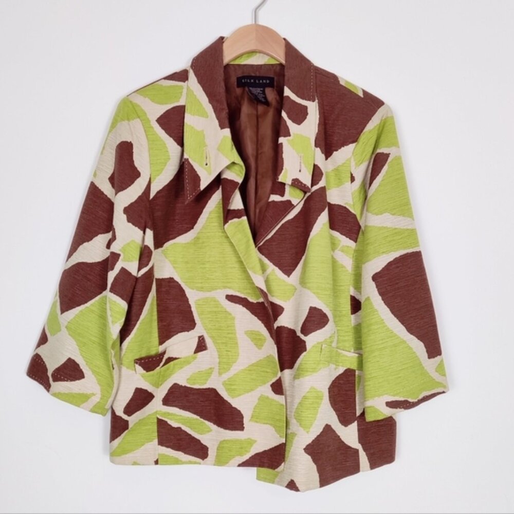 Silk Land Women's Abstract Print Silk Blazer Size XL Business Casual Lightweight